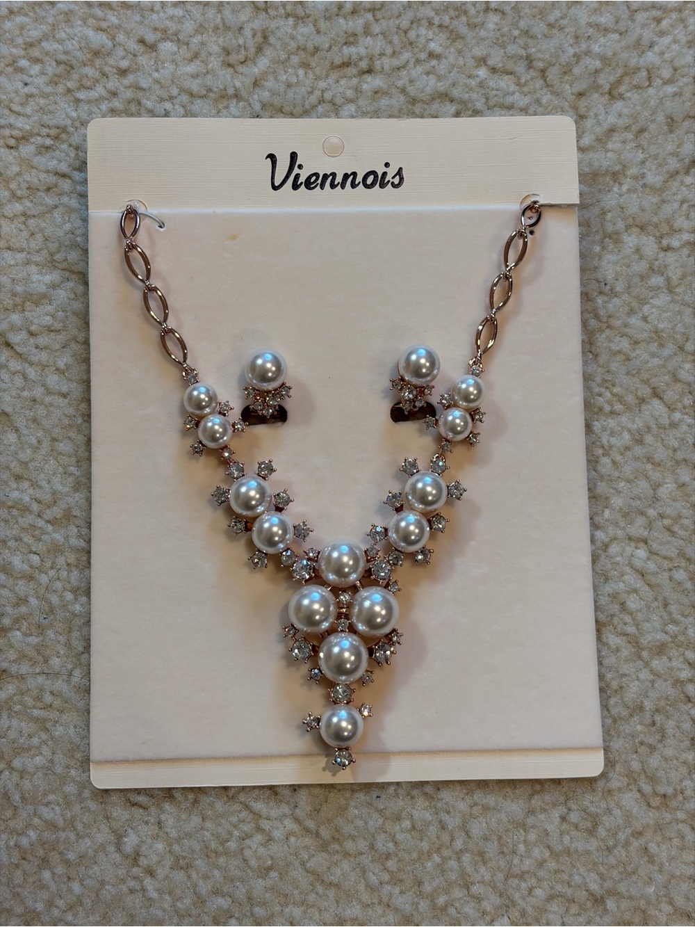 Gold Pearl & Crystal Statement Necklace Set